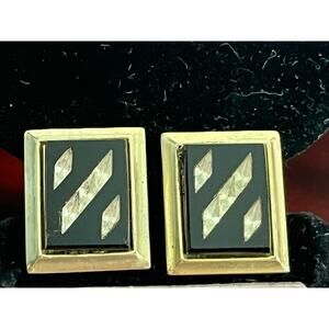VTG Black Onyx Rhinestone Gold Tone Cufflinks Retro MCM